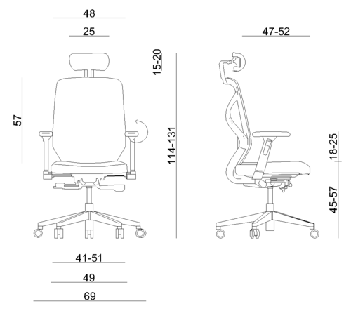 HERO ergonomic office chair - dimensions